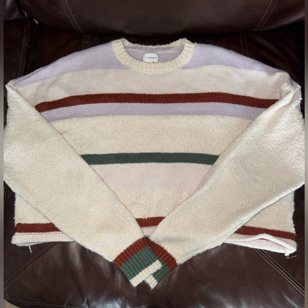 LA Hearts Cropped Striped Multicolor Sweater